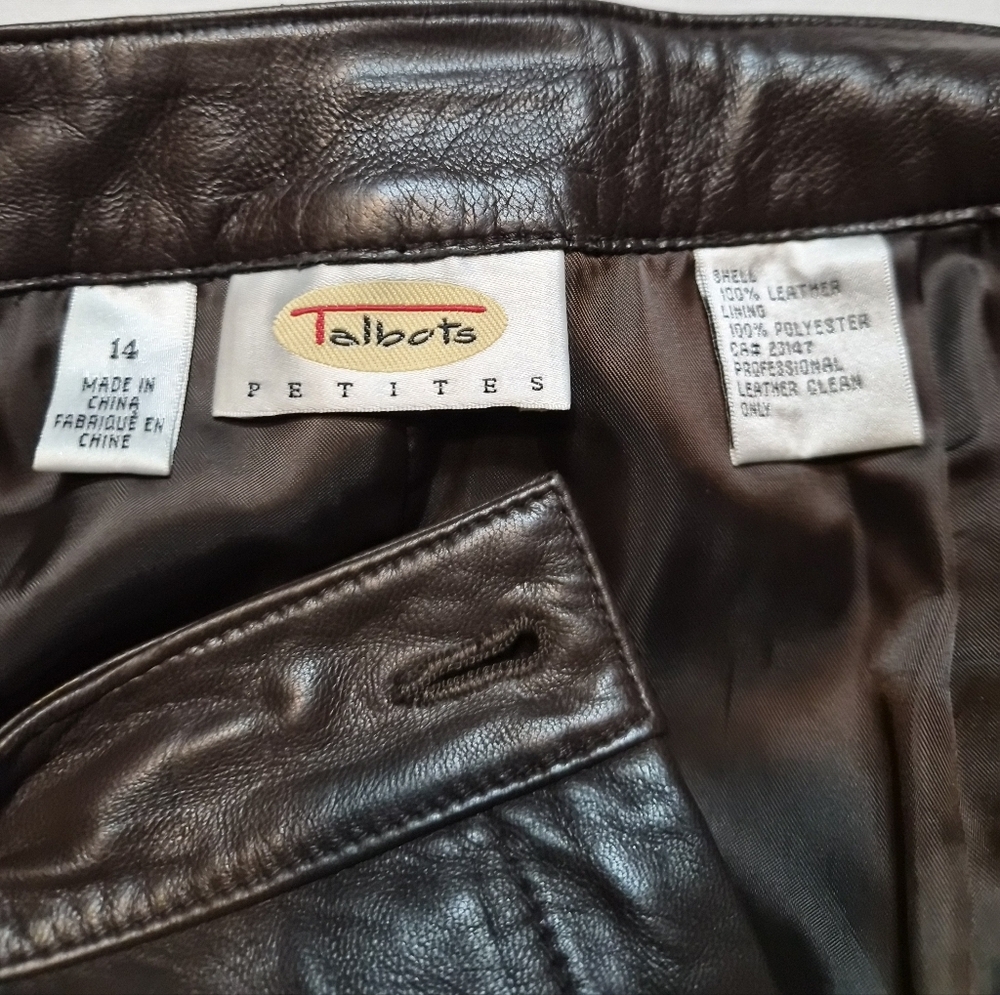 Talbots Petites 100% Genuine Leather Pants - Chocolate Brown - Size 14P - Picture 2 of 10